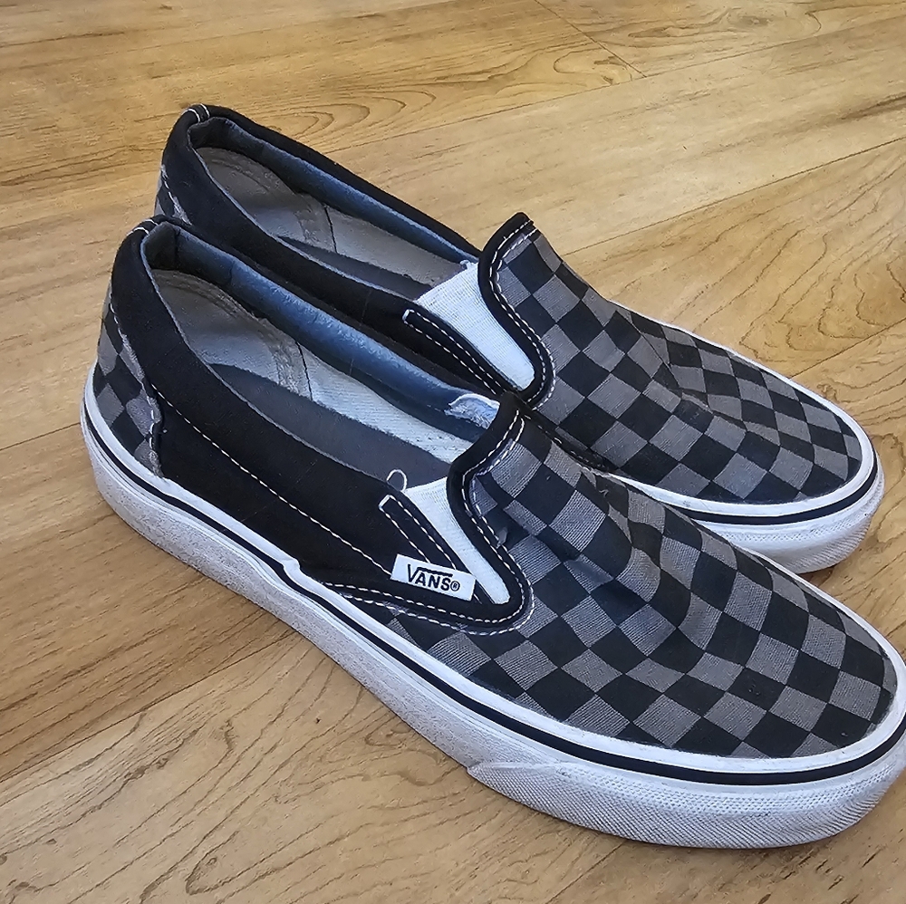 Vans Black and Gray Checkered Slip-On Sneakers